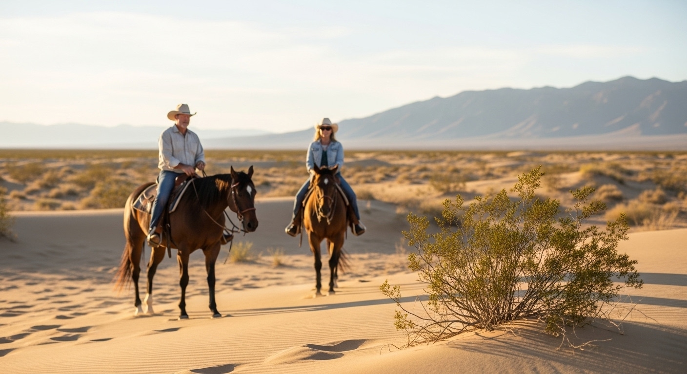 couple horseback riding desert