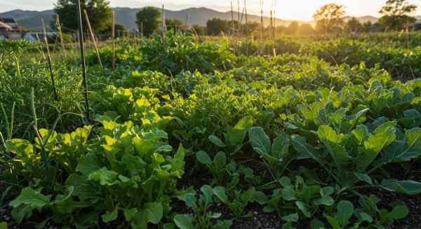 flourishing permaculture garden at Earth Keepers with diverse plants and pollinators